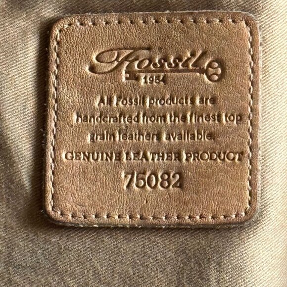 Vintage Fossil Tan Genuine Leather Round Shoulder Strap Key Charm Large Hobo Bag - Picture 14 of 16